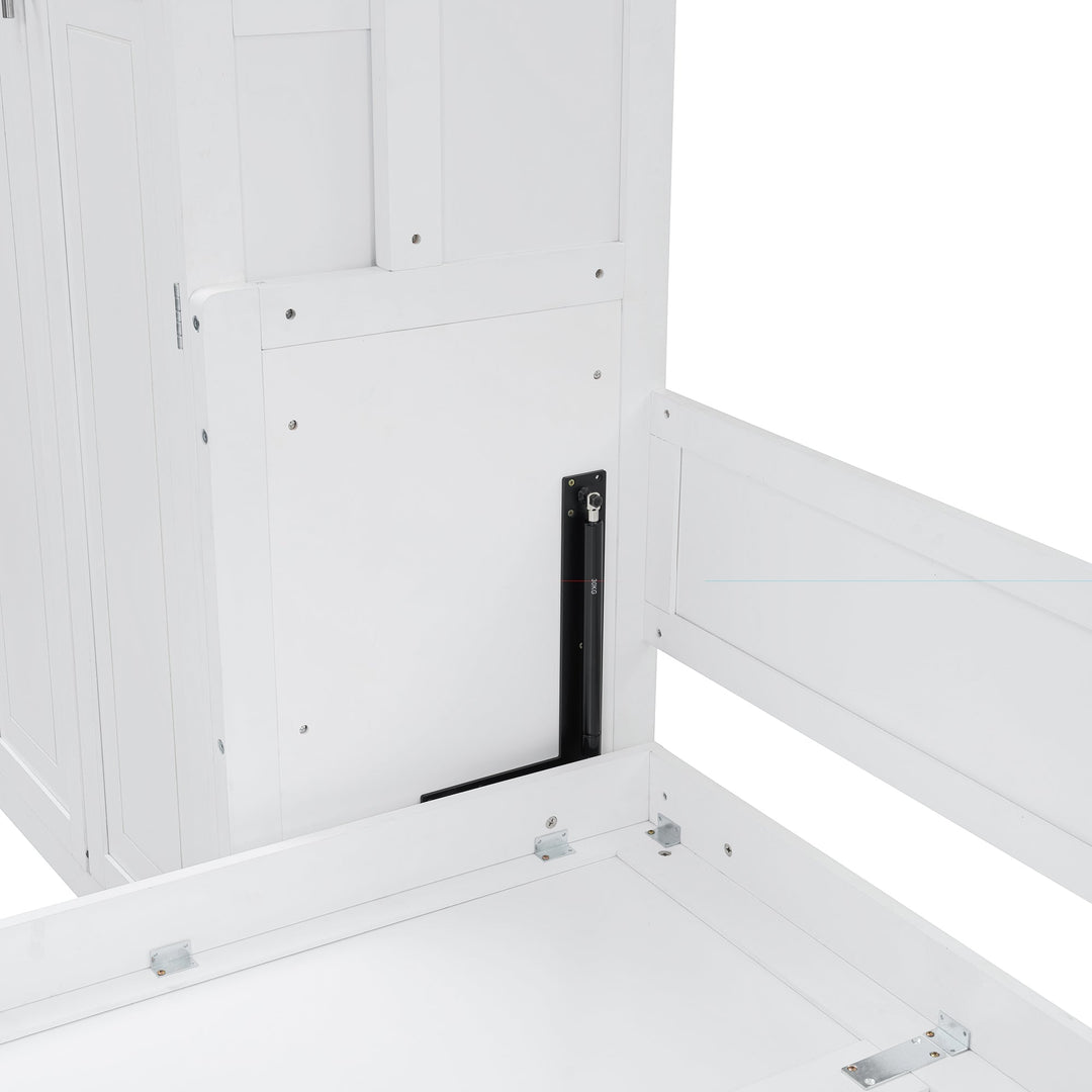 Queen Size Murphy Bed Wall Bed with Closet , Drawers and Shelves, White