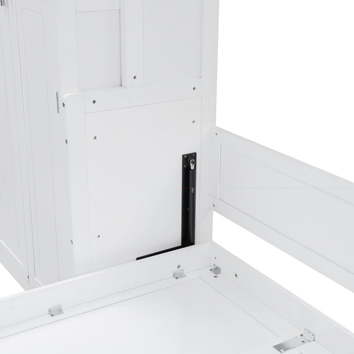 Queen Size Murphy Bed Wall Bed with Closet , Drawers and Shelves, White