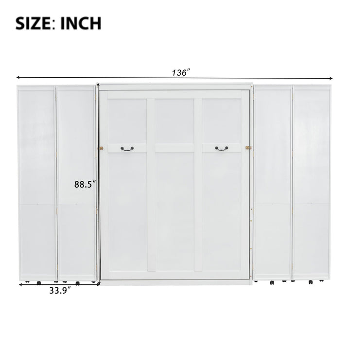 Queen Murphy Bed Wall Bed with Storage Doors, White