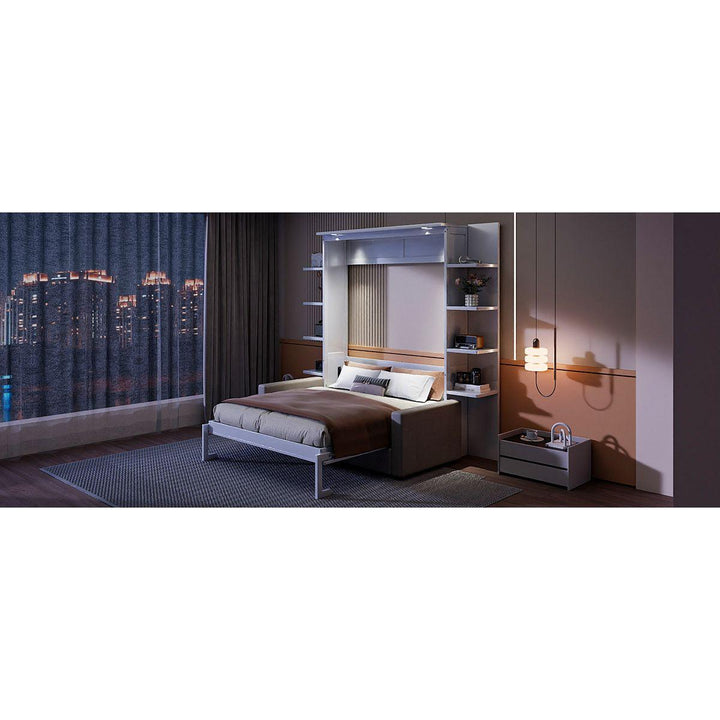Queen Size Murphy Bed Wall Bed with Sofa,White