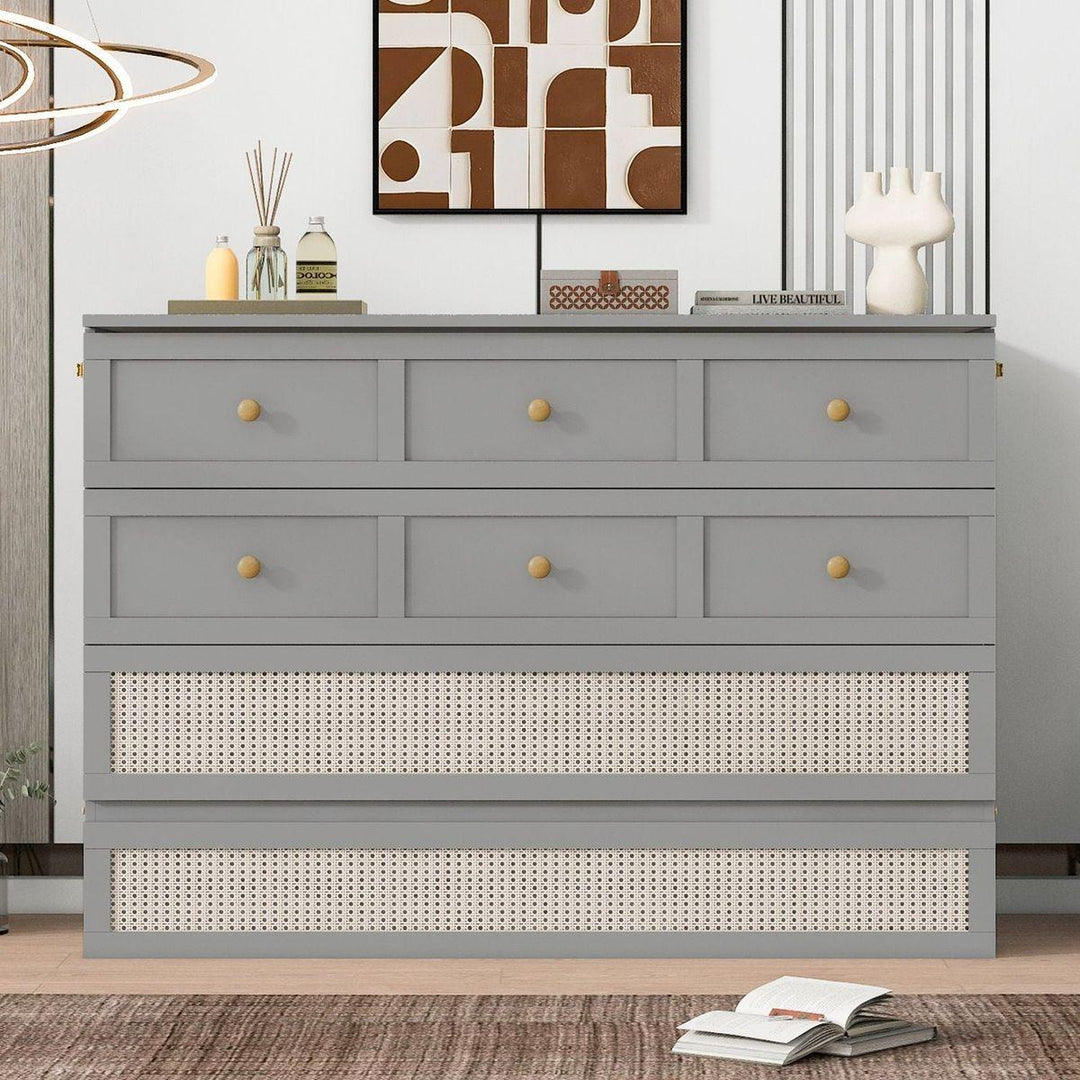 Full Size Murphy Bed with Large Drawers,Gray