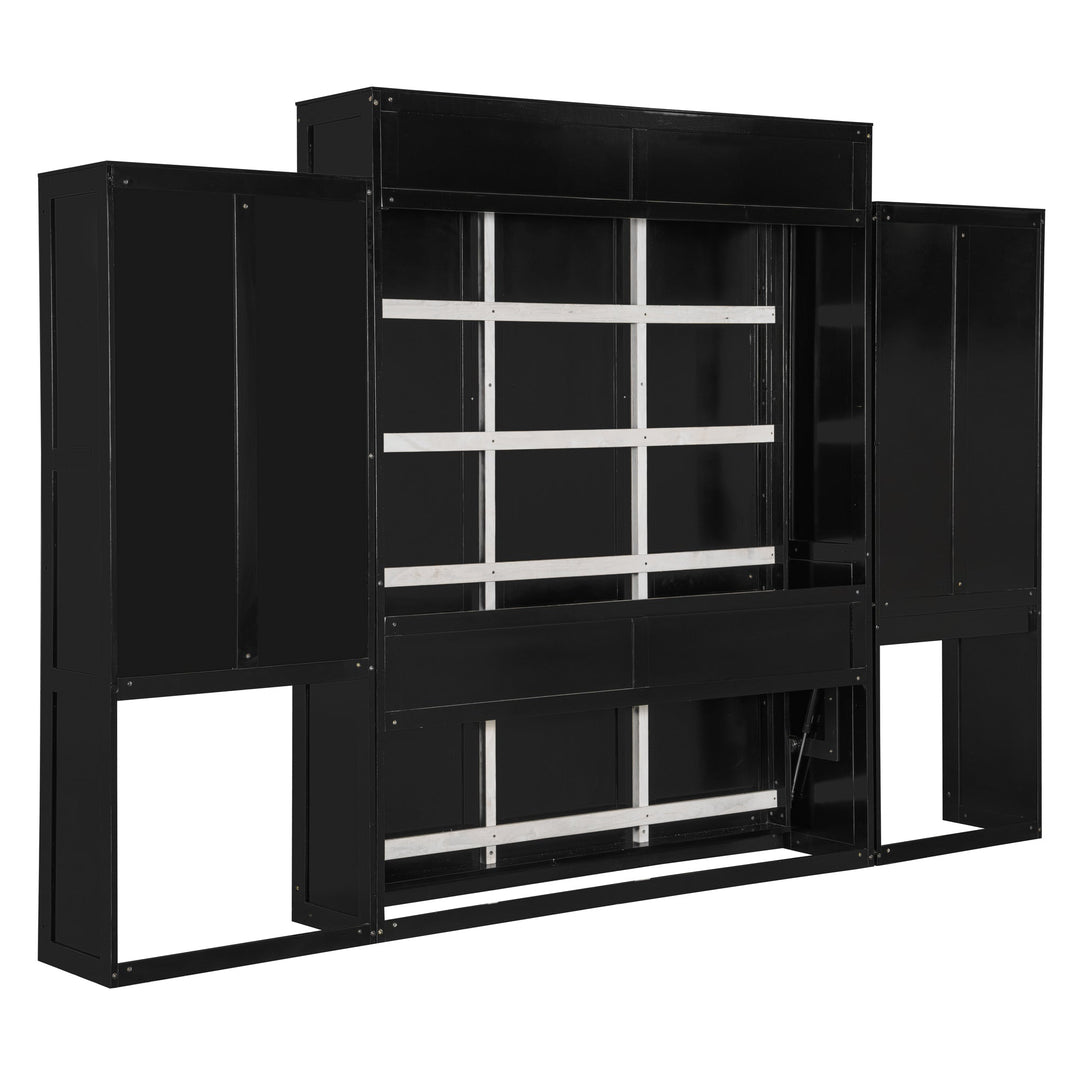 Queen Size Murphy Bed with Desk, Vanity and Cabinets, Espresso