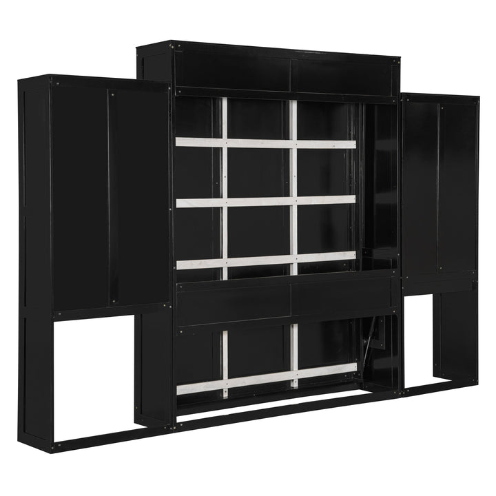 Queen Size Murphy Bed with Desk, Vanity and Cabinets, Espresso