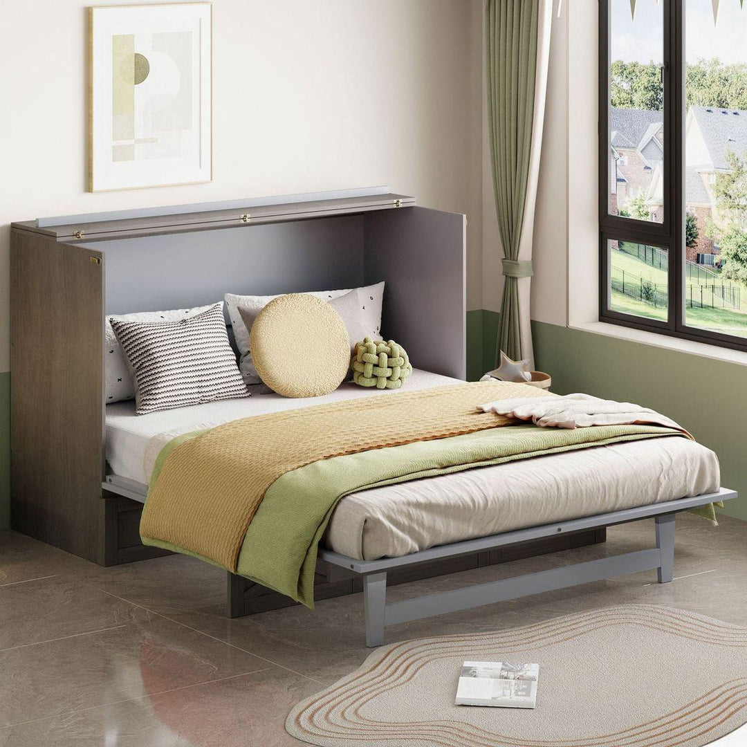 Full Size Murphy Bed with Large Drawers,Brushed Gray
