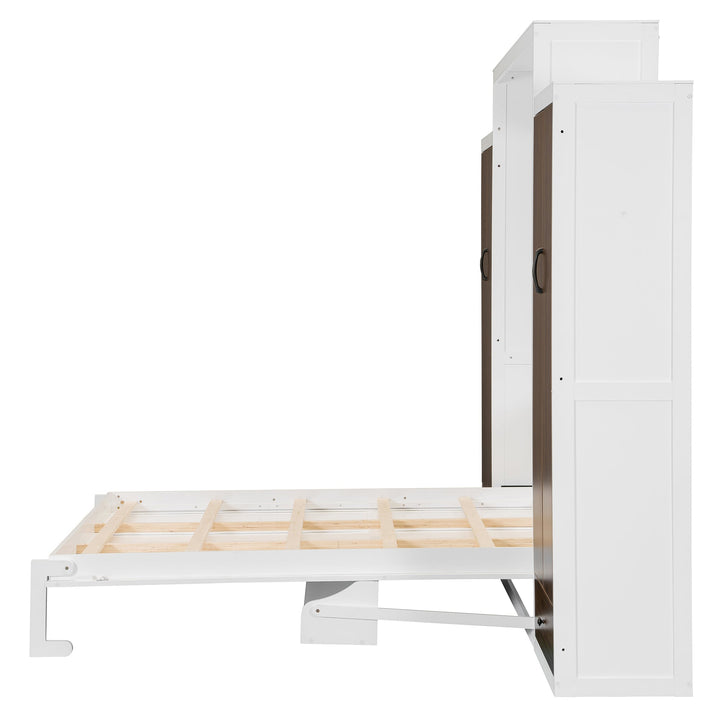 Full Size Murphy Bed Wall Bed with Closet ,Drawers and Table,White