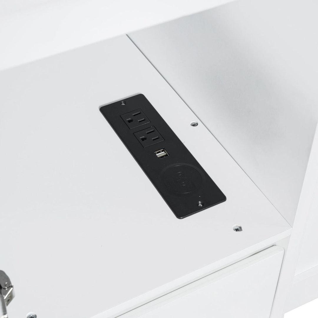 Full Size Murphy Bed with Drawers, Cabinets and USB Ports,White