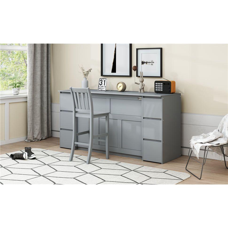 Full Size Murphy Bed with Drawers, Cabinets and USB Ports,Gray