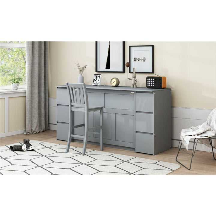 Full Size Murphy Bed with Drawers, Cabinets and USB Ports,Gray
