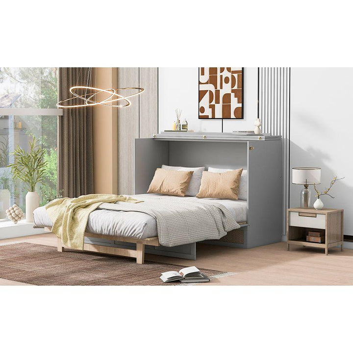 Full Size Murphy Bed with Large Drawers,Gray