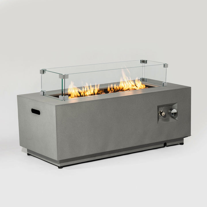 42' Propane Gas Fire Pit Table, 50000 BTU Rectangular Steel Fire Pit with Glass Wind Guard for Outside Patio Deck Garden Courtyard -Gray