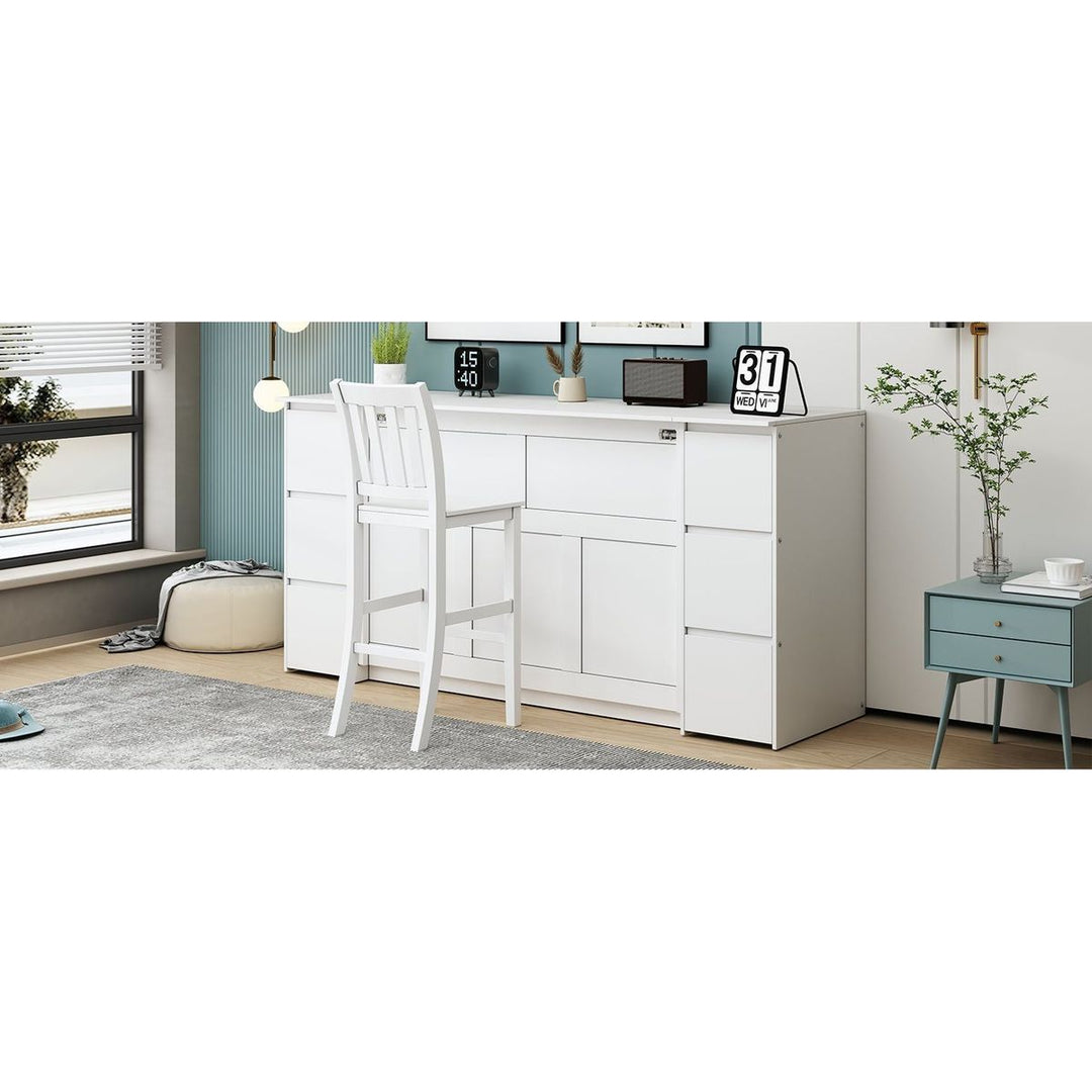 Full Size Murphy Bed with Drawers, Cabinets and USB Ports,White
