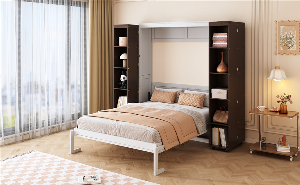 Queen Murphy Bed Wall Bed with Storage Doors, Espresso