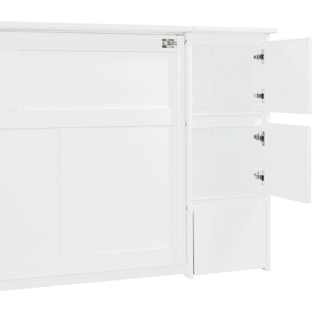 Full Size Murphy Bed with Drawers, Cabinets and USB Ports,White