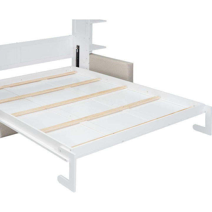 Queen Size Murphy Bed Wall Bed with Sofa,White