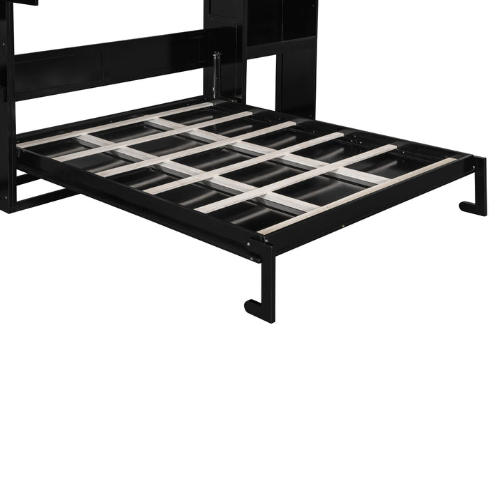 Queen Size Murphy Bed with Desk, Vanity and Cabinets, Espresso