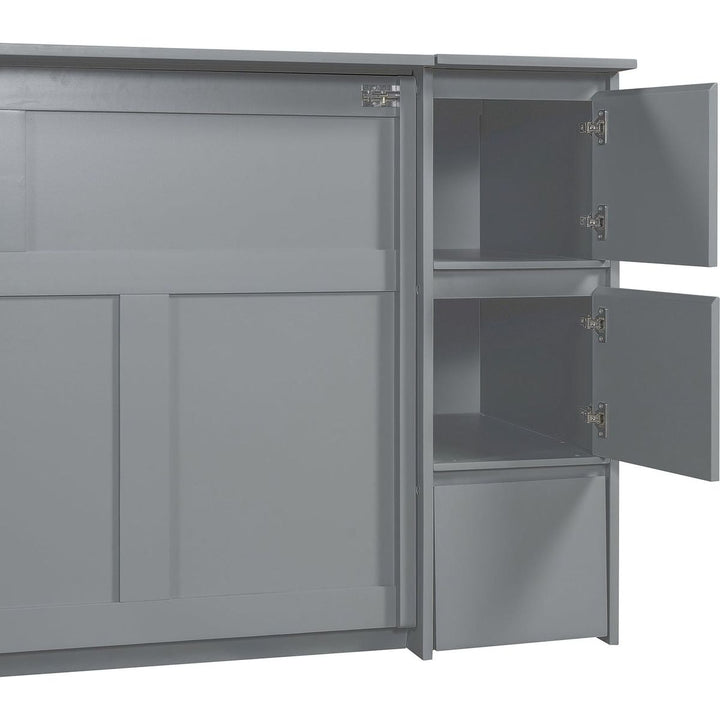 Full Size Murphy Bed with Drawers, Cabinets and USB Ports,Gray