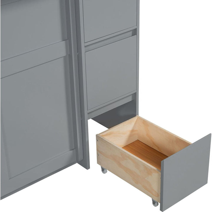 Full Size Murphy Bed with Drawers, Cabinets and USB Ports,Gray