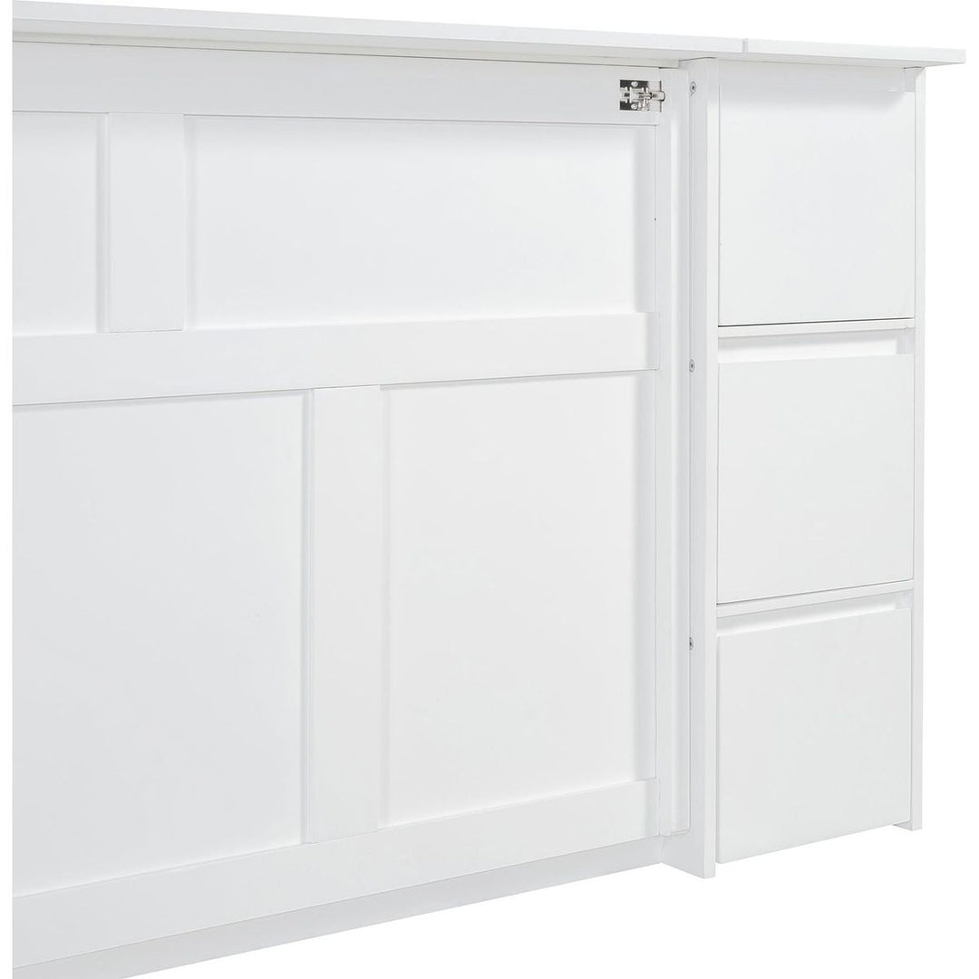 Full Size Murphy Bed with Drawers, Cabinets and USB Ports,White