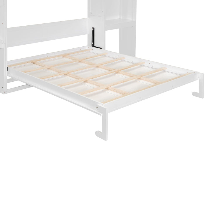 Queen Size Murphy Bed with Desk, Vanity and Cabinets, White