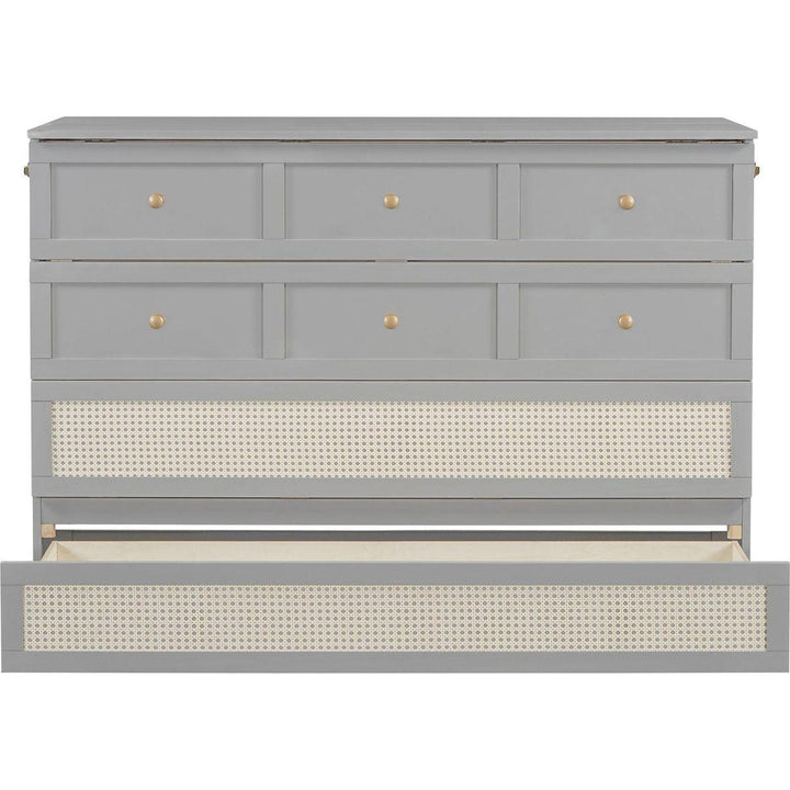 Queen Murphy Bed with Large Drawers,Gray
