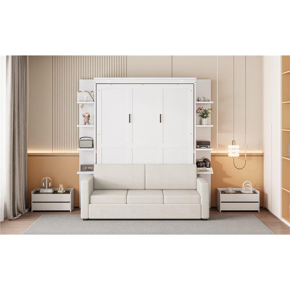 Queen Size Murphy Bed Wall Bed with Sofa,White