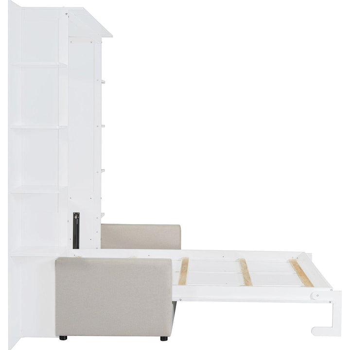 Queen Size Murphy Bed Wall Bed with Sofa,White