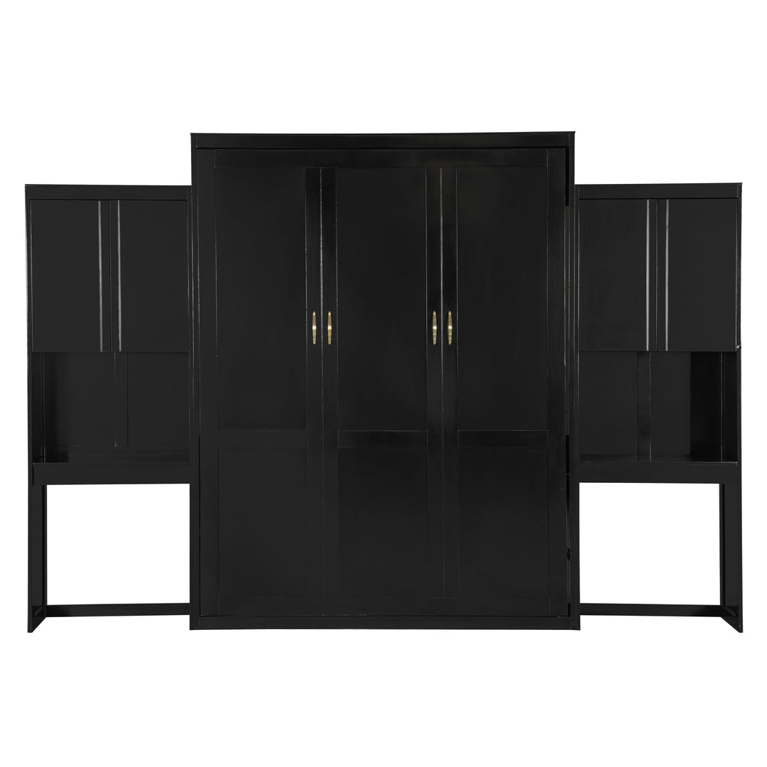 Queen Size Murphy Bed with Desk, Vanity and Cabinets, Espresso