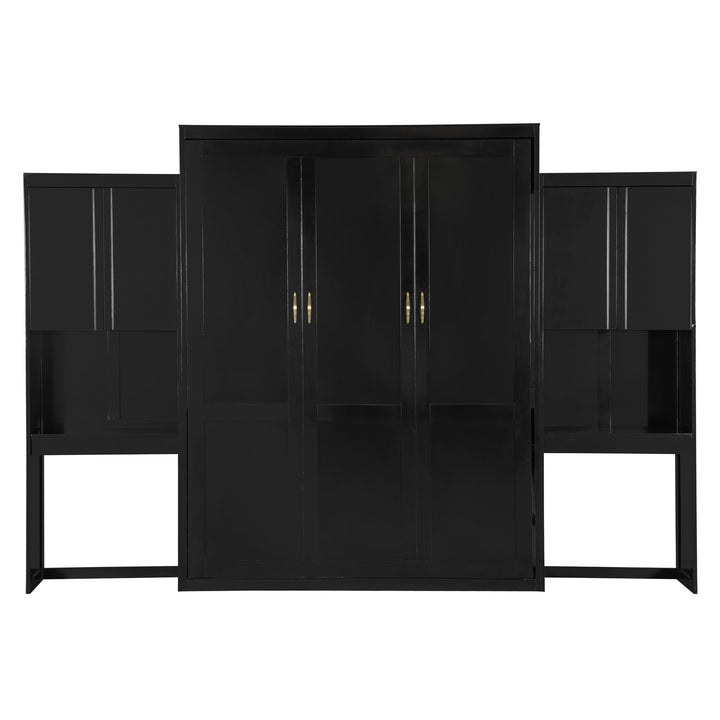 Queen Size Murphy Bed with Desk, Vanity and Cabinets, Espresso