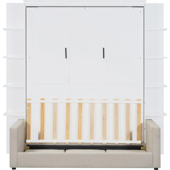 Queen Size Murphy Bed Wall Bed with Sofa,White