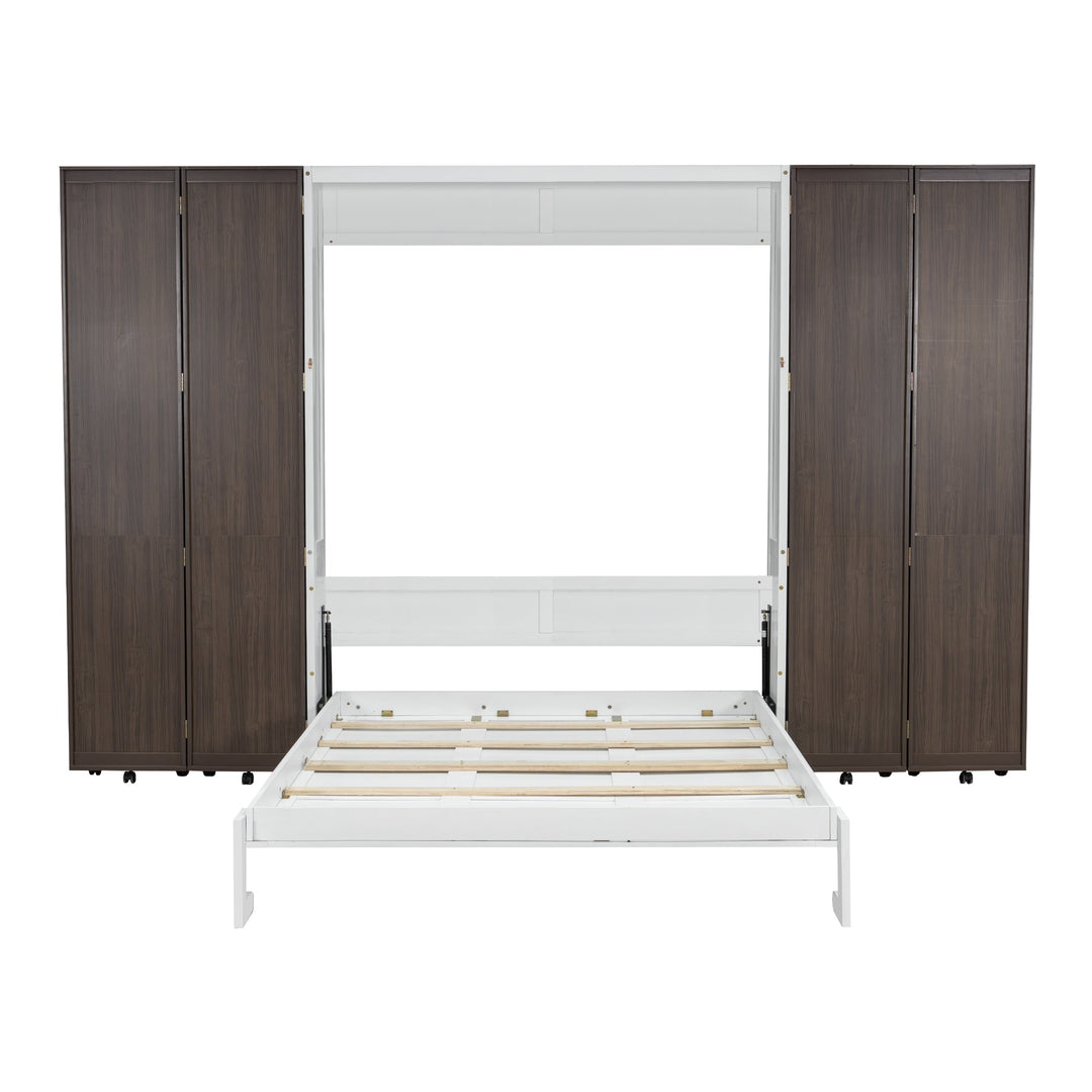 Queen Murphy Bed Wall Bed with Storage Doors, Espresso
