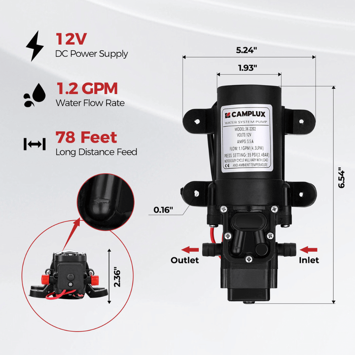 Camplux BD158P43 Tankless Propane Water Heater Pump Kit