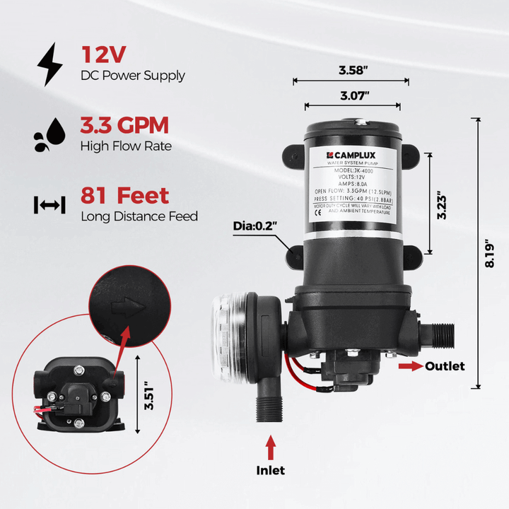 Tankless Water Heater, Camplux 2.64 GPM Outdoor Propane Water Heater, Gas Water Heater with 3.3 GPM Water Pump & Pipe Strainer for Camping, Cabins