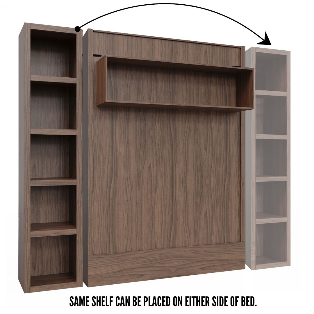 Easy-Lift Full Murphy Wall Bed in Natural Brown Wood Grain with Bookshelf