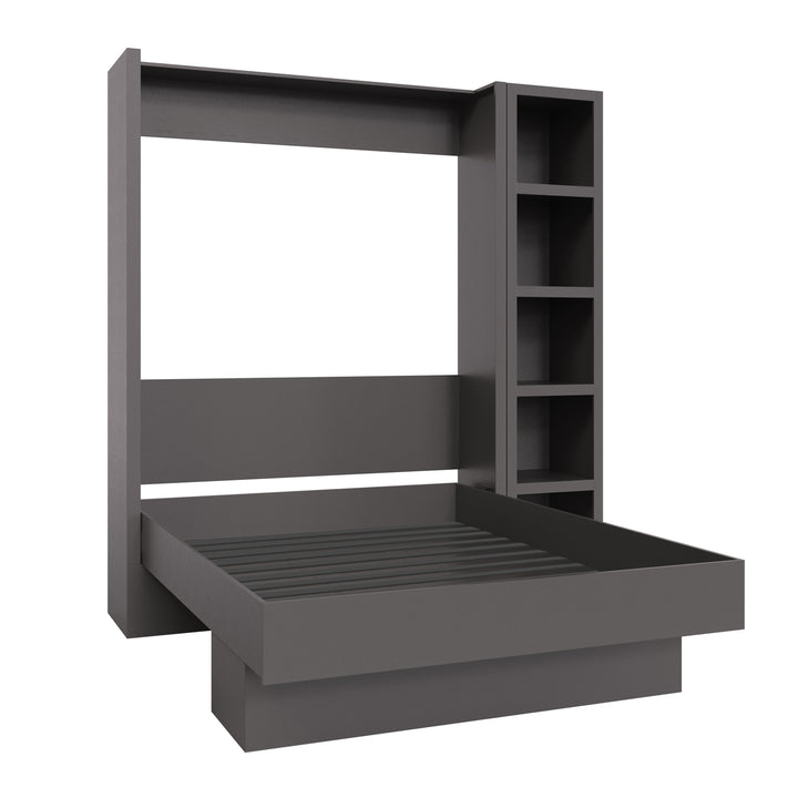Easy-Lift Queen Murphy Wall Bed in Dark Grey with Bookshelf