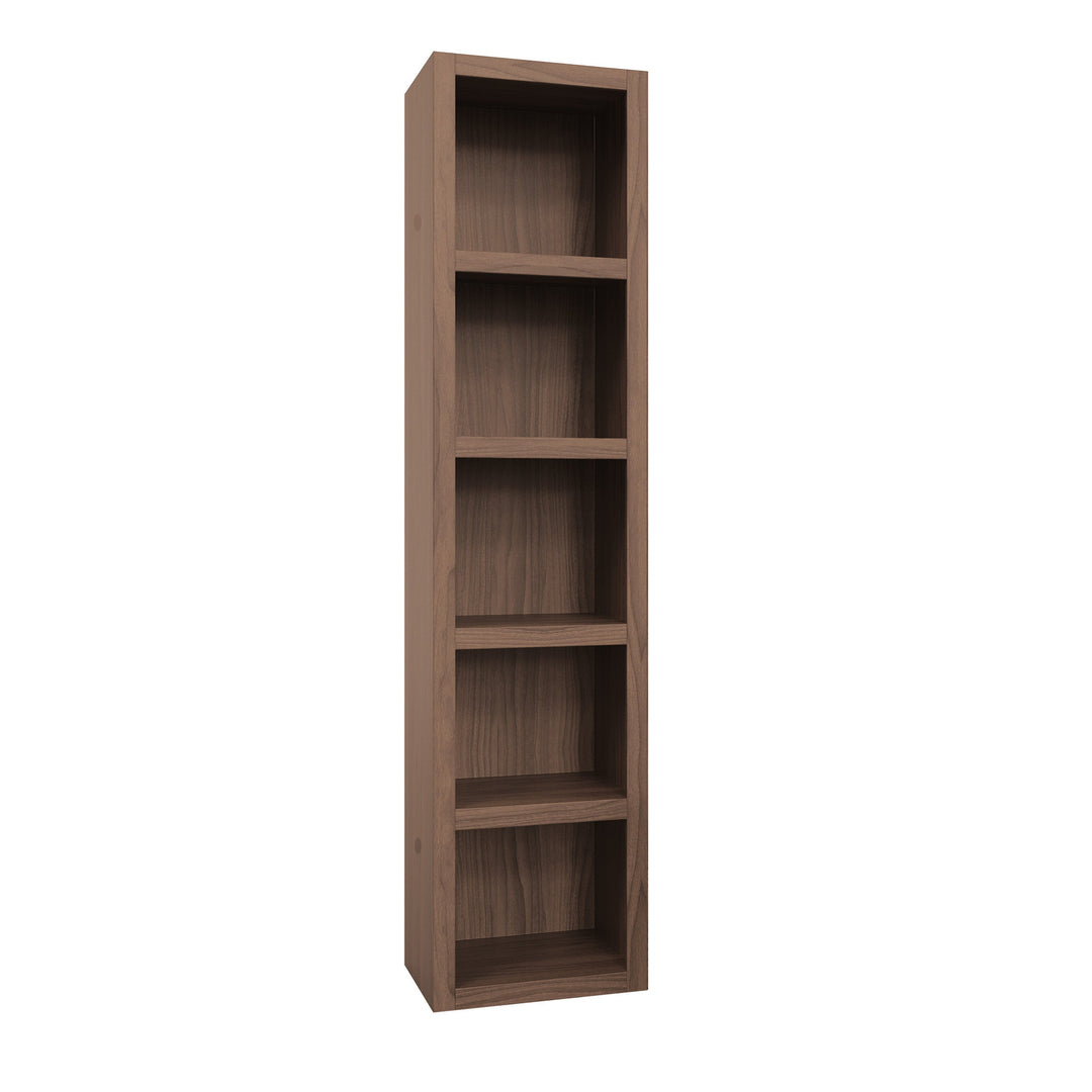Easy-Lift Full Murphy Wall Bed in Natural Brown Wood Grain with Two Bookshelves