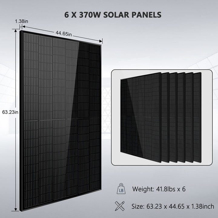 Off-Grid Solar Kit 6500W 48VDC 120/240VAC 5.12KWH/10.24KWH PowerWall Lithium Battery 6 X 370 Watts Solar Panels SGM-655M/ SGM-6510M