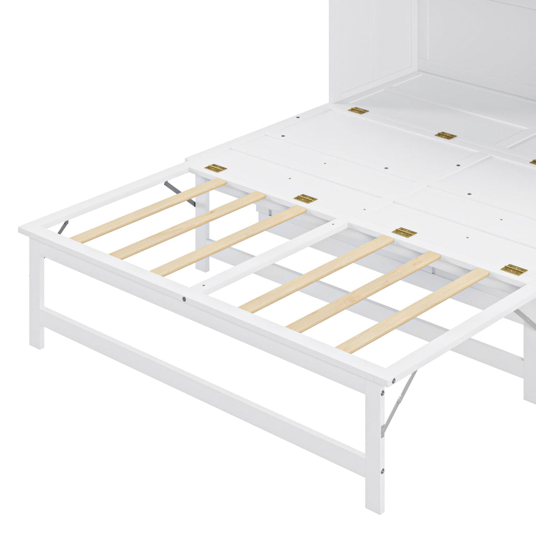 Queen Size Murphy Bed with Built-In Charging Station and a Shelf, White