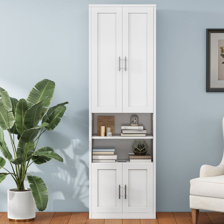 Full Size Murphy Bed with 1 Side Cabinet Storage Shelf, 61.5-inch Cabinet Bed Folding Wall Bed with Desk Combo Perfect for Guest Room,Study, Office,White(old sku:BS7012008109C)