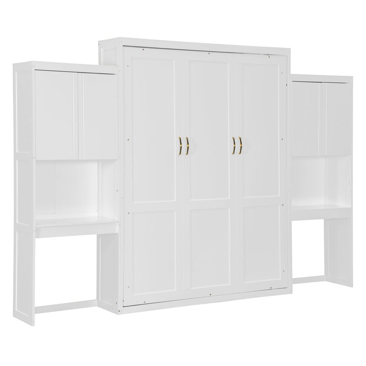 Queen Size Murphy Bed with Desk, Vanity and Cabinets, White