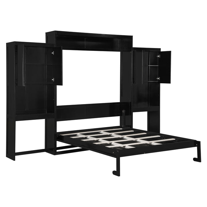 Queen Size Murphy Bed with Desk, Vanity and Cabinets, Espresso