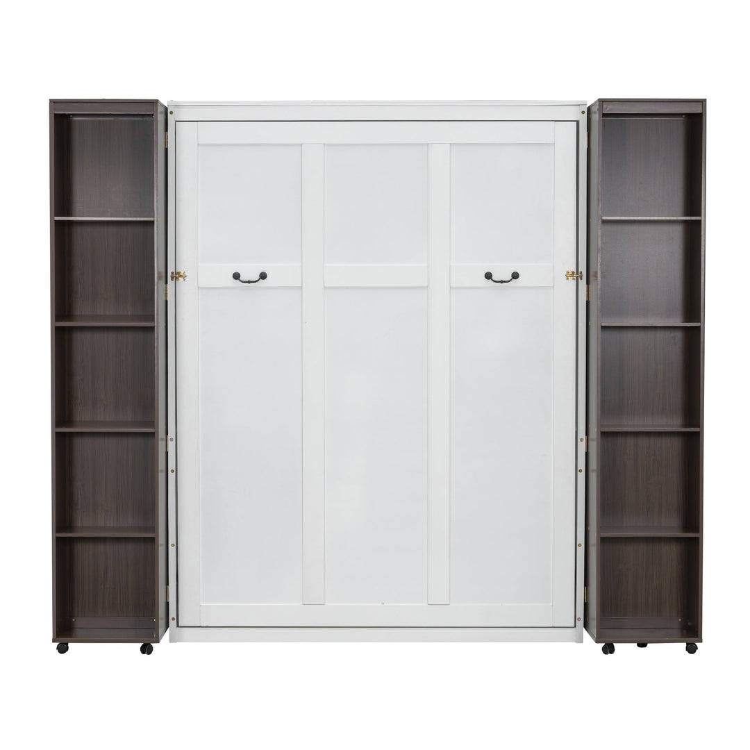 Queen Murphy Bed Wall Bed with Storage Doors, Espresso