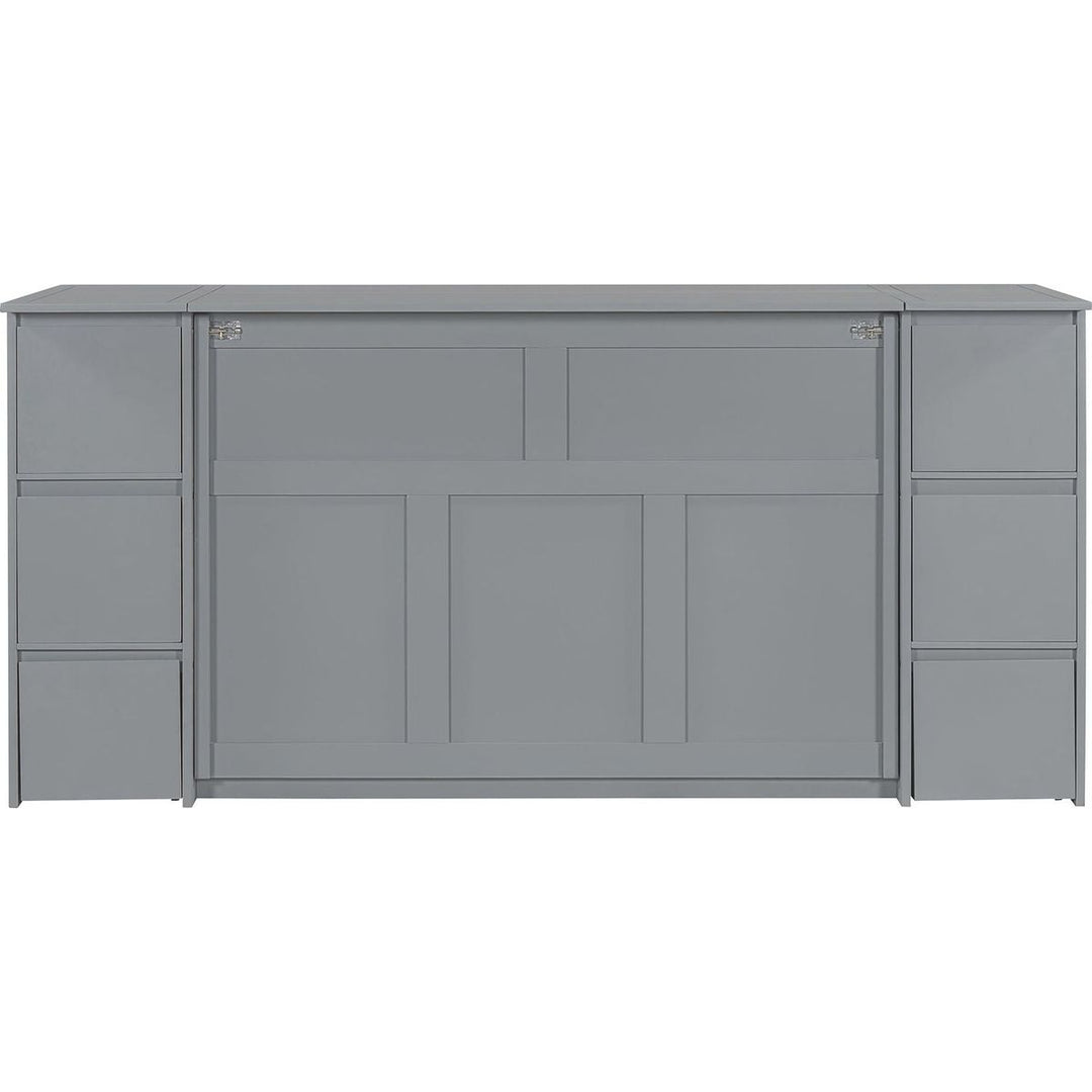 Full Size Murphy Bed with Drawers, Cabinets and USB Ports,Gray