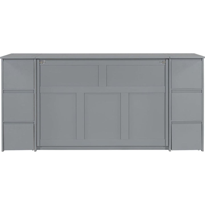 Full Size Murphy Bed with Drawers, Cabinets and USB Ports,Gray