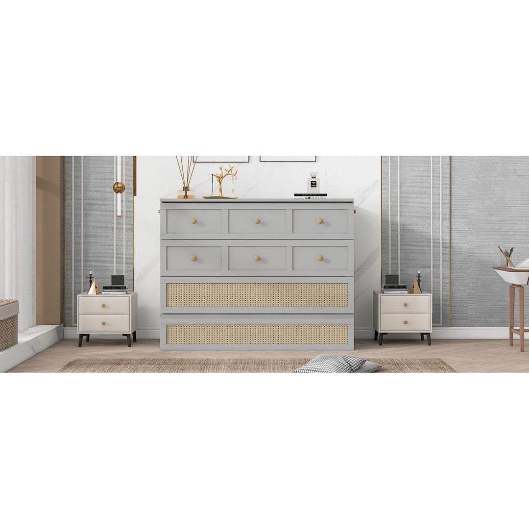 Queen Murphy Bed with Large Drawers,Gray