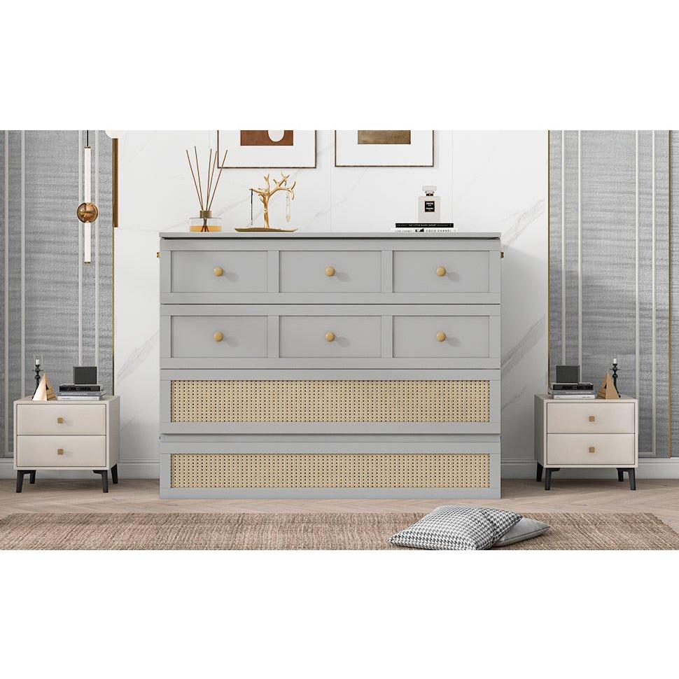 Queen Murphy Bed with Large Drawers,Gray