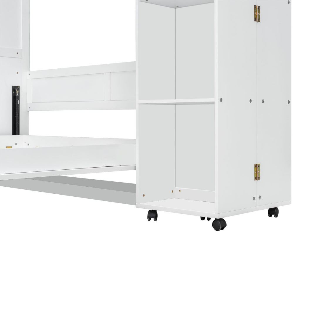 Queen Murphy Bed Wall Bed with Storage Doors, White