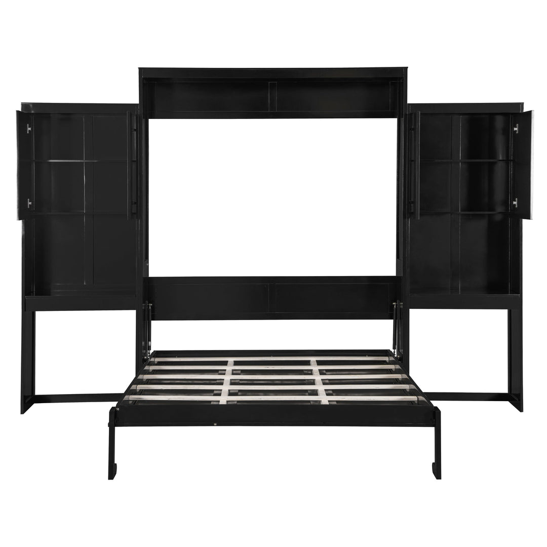 Queen Size Murphy Bed with Desk, Vanity and Cabinets, Espresso