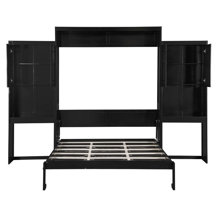 Queen Size Murphy Bed with Desk, Vanity and Cabinets, Espresso