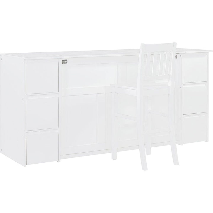 Full Size Murphy Bed with Drawers, Cabinets and USB Ports,White