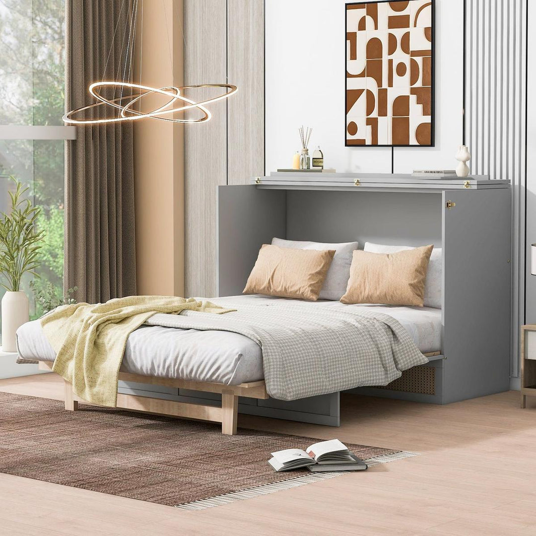 Full Size Murphy Bed with Large Drawers,Gray